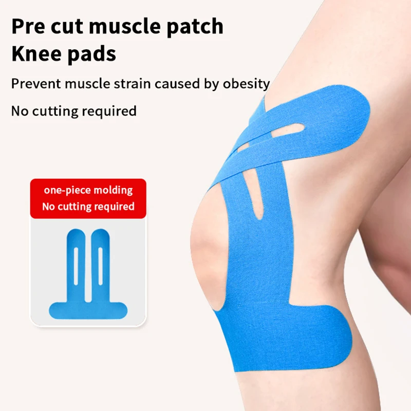2 Buah Pita Kinesiologi Precut yang Dapat Bernapas, Bahan Katun Elastis, Pita Lutut Atletik Precut untuk Dukungan & Stabilitas, Pakaian Olahraga untuk Lari