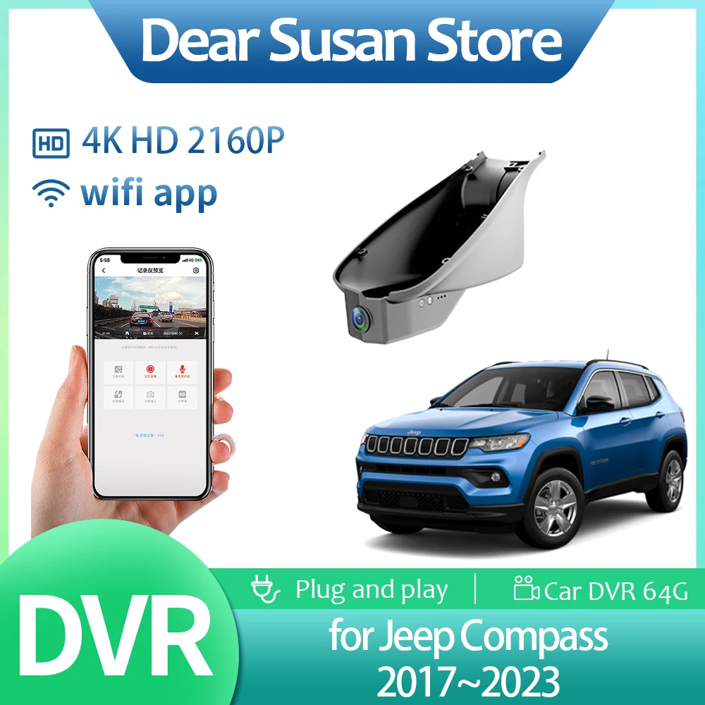 4k Car Video DVR for Jeep Compass 2017~2023 2021 2022 2160p Driving Recorder Front Rear Dash Camera Night Vision HD Accessories