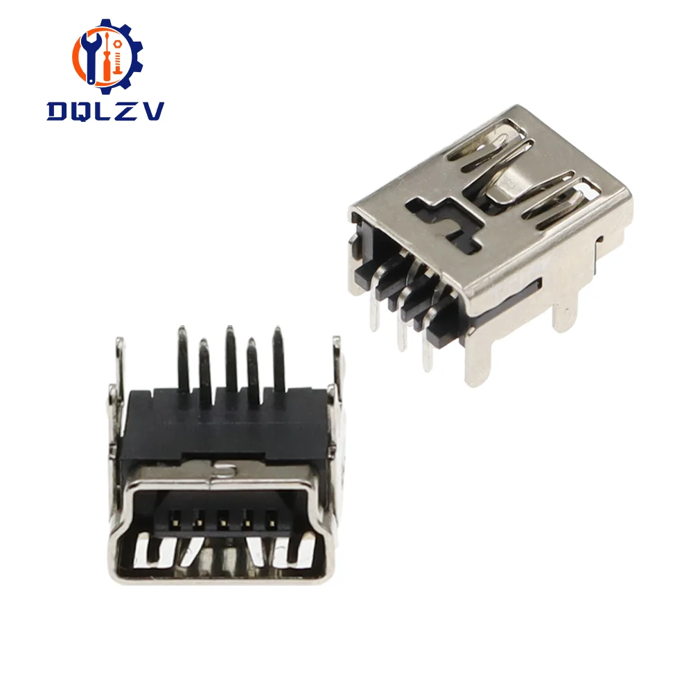 Mini USB Type B 5Pin Female Socket Right Angle DIP Jack Connector Dip