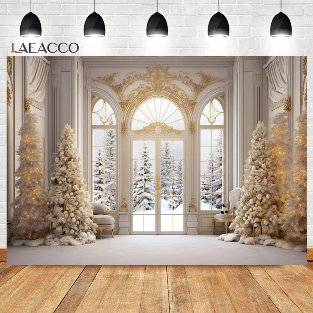 Winter Forest Snowflake Photography Backdrop Glitter Lights Snow Scene Snowfield Christmas Tree Background for Photo Studio