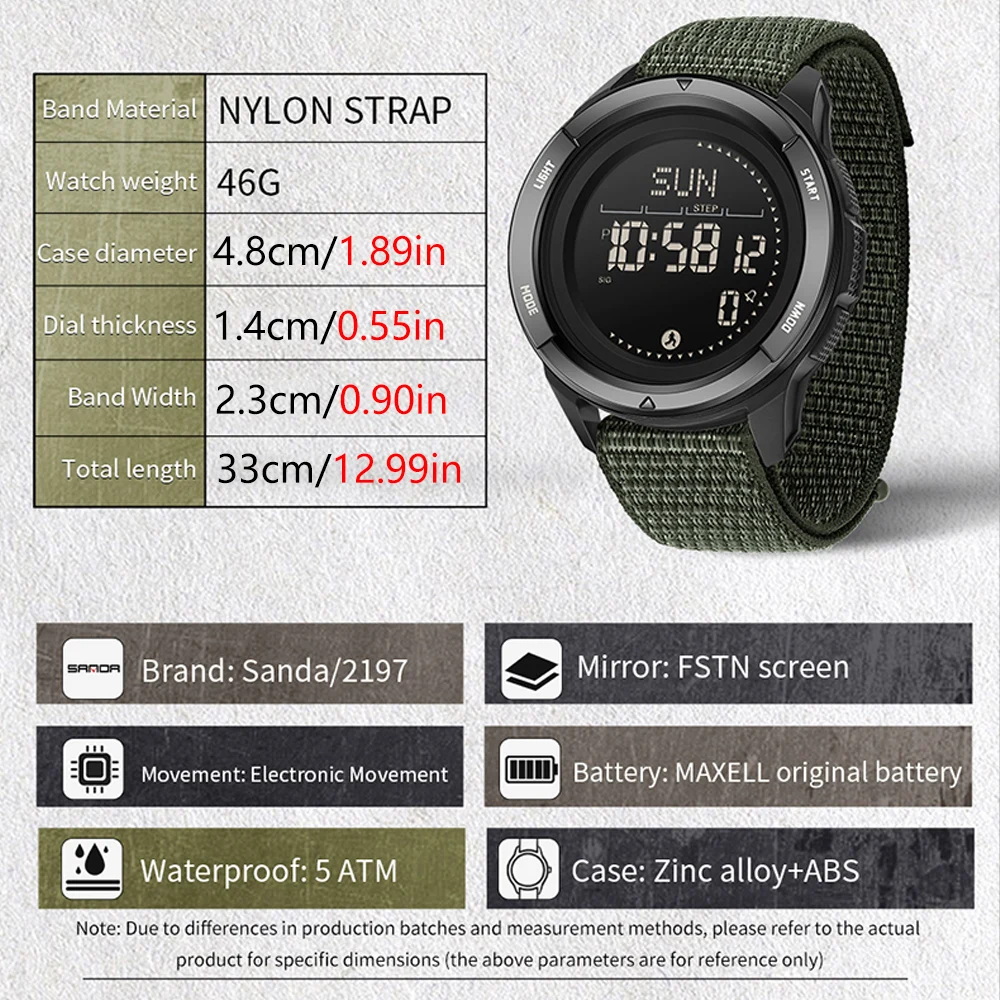 SANDA Orologi elettronici di marca Sport da uomo Contapassi multifunzionale Bussola Orologio da uomo impermeabile Orologio da polso con allarme metronomo
