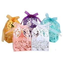 Hollow Lace Gift Boxes Packaging for Boutique Festival Wedding Party Decoration Bride Groom Pink Candy Storage Box with Ribbons