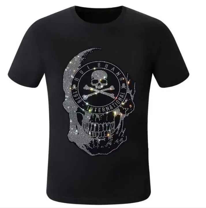 S-6XL Skulls  Hot Drill  Fashion  Anime    T-Shirt Casual Men   Rhinestone Design Fabric Soft Comfortable  Top Tees