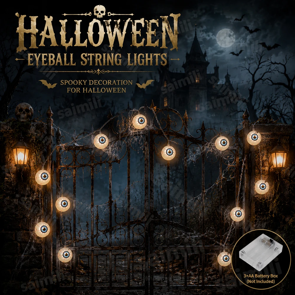 Luminous Simulation Eyeball LED String Lights For Halloween Creepy Horror Prop Lamp For Home Party Haunted House Holidays Decor