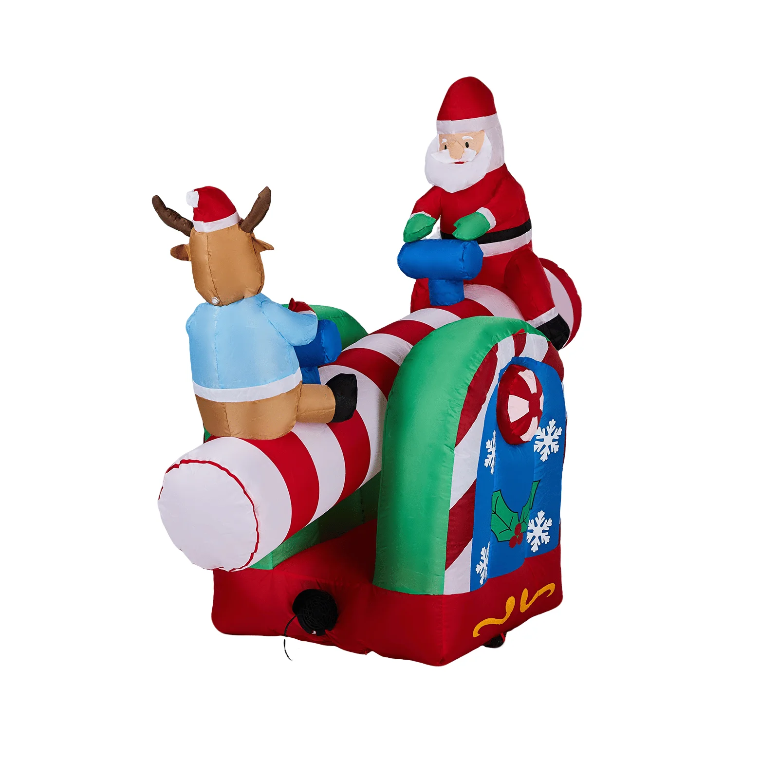 4.7 FT Lighted Christmas Inflatable Decoration, Large Motorized Seesaw with Santa and Reindeer, Funny Blow Up Yard Built-in LED