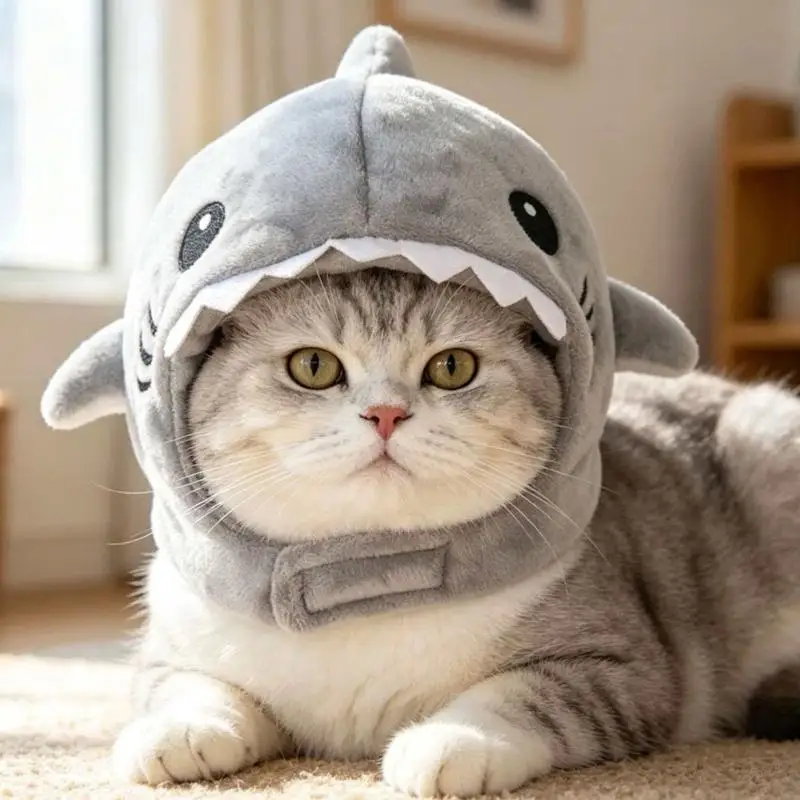 XXFE Pet Plush Shark Party Hat Costume Accessory with Soft Polyester Hood for Themed Dress-Up Stage Activities and Picture