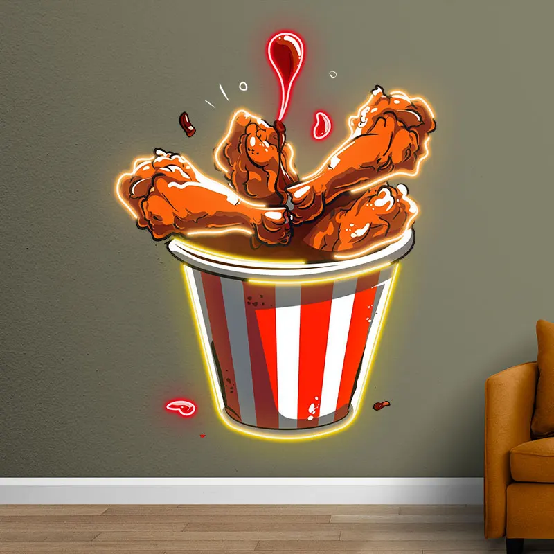 LED Neon signs Chicken Fried Legs, Creative Gourmet Decoration Lights, Wall Decor Light For Home, Restaurant & Party Lighting