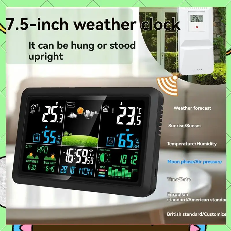 

Многофункциональная метеостанция Tuya, измеритель качества воздуха, температуры и влажности, фазы луны, давление воздуха, погодные часы-BAAQ