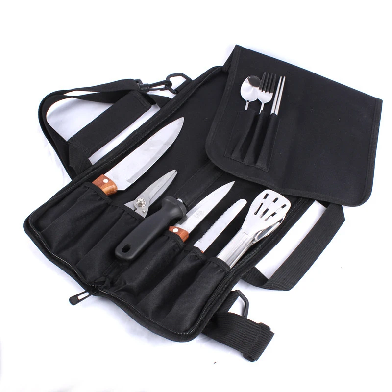 

Portable Chef Knife Bag Roll Carry Case Black Oxford Foldable Kitchen Cooking Tools Butcher Knife Set Storage Pockets Adjustable