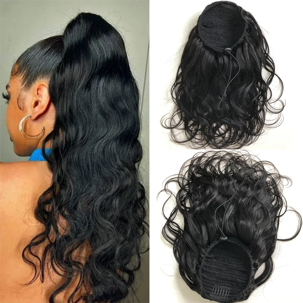 100g Body Wave Drawstring Ponytail Human Hair Extensions 10-28 Inches Natural Wave Clip Ins Ponytail Brazilian Hair For Women