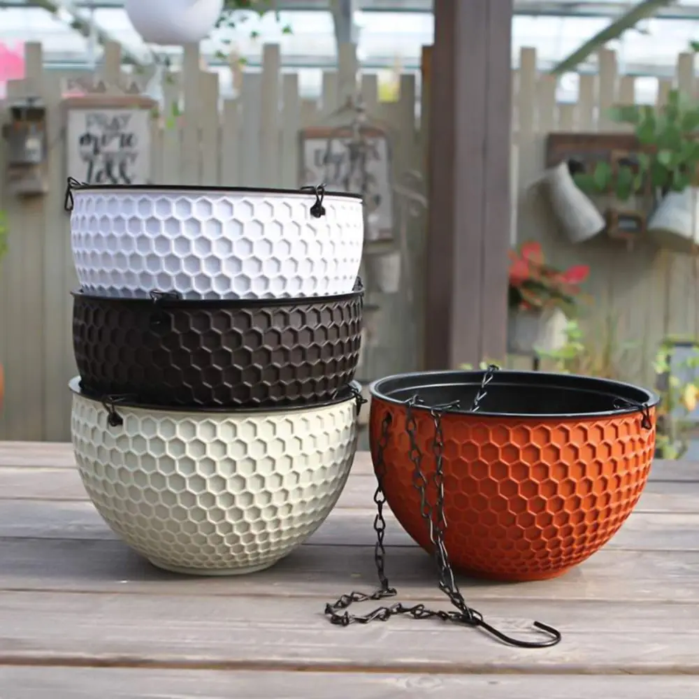 

New Plastic Imitation Weaving Flower Pot Hanging Outdoor Hydroponic Flowerpot Honeycomb Pattern Self Absorbent Flower Basket