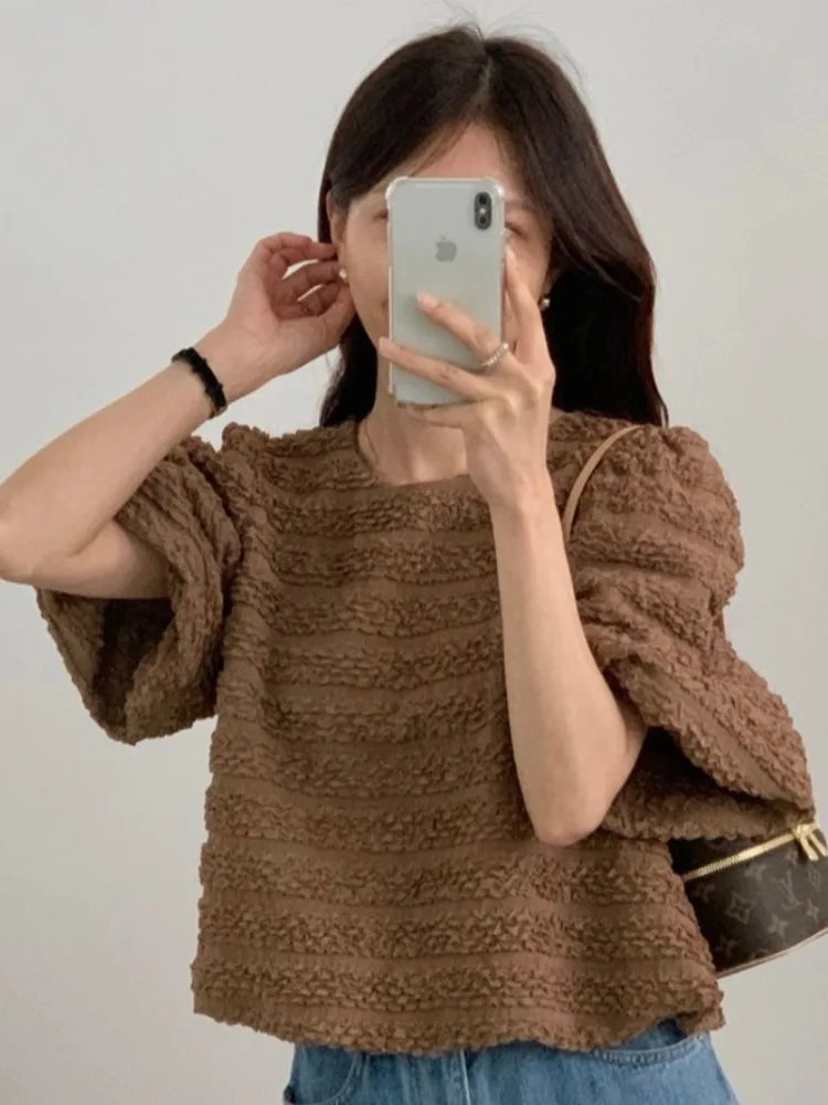 

Chic Splice ort Casual Top Women's Summer New Vintage Design Versatile Loose Fit Lace irt Layering Sensation Ele Sle