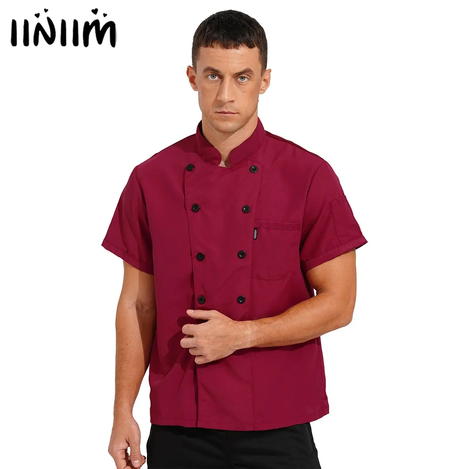 Mens Restaurant Kitchen Chef Coat Food Service Work Wear Short Sheeve Hotel Cooking Chef Jacket Restaurant Kitchen Work Uniform