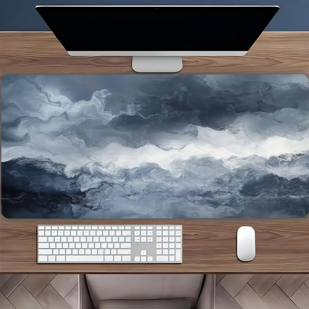 

Большой коврик для игровой мыши XXL, черно-серое произведение искусства облаков, резиновая основа, прошитые края, аксессуар для игрового стола для офисного компьютера