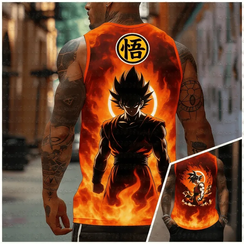 aiyan Goku Dragon Ball Z Übergroßes Anime-Print Herren ärmelloses T-Shirt Gym Workout Weste Sommer Schnelltrocknend Leichtgewicht