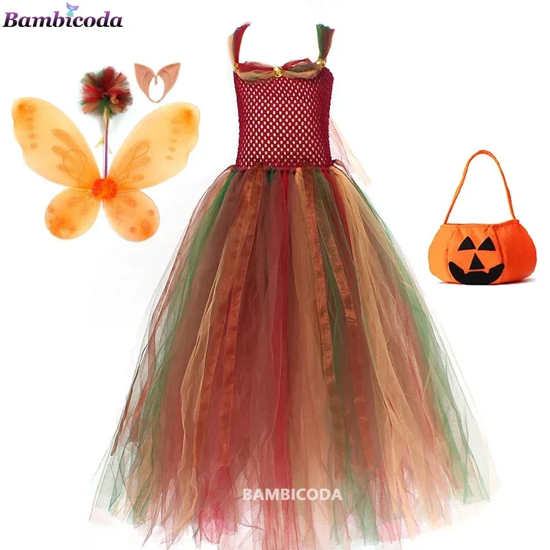 

Jungle Elf Fairy Princess Dress Halloween Costume for Girls Cosplay Costume Children Carnival Birthday Party Baby Girl Clothes