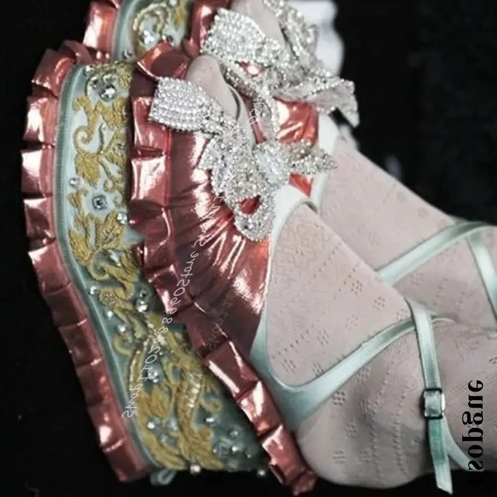 

Catwalk Mixed Thick Soled Ruffles Sandals Flat With Women Shoes Ankle Buckle Strap Round Toe 2026 Fashion Zapatos Para Mujere