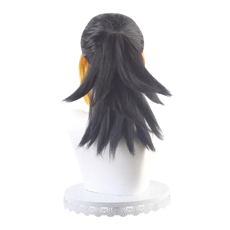 Demon Slayer Makio Cosplay Wig Black Yellow Synthetic Short Curly Wig Anime Coser Cute Girl High Quality Wig Daily Party