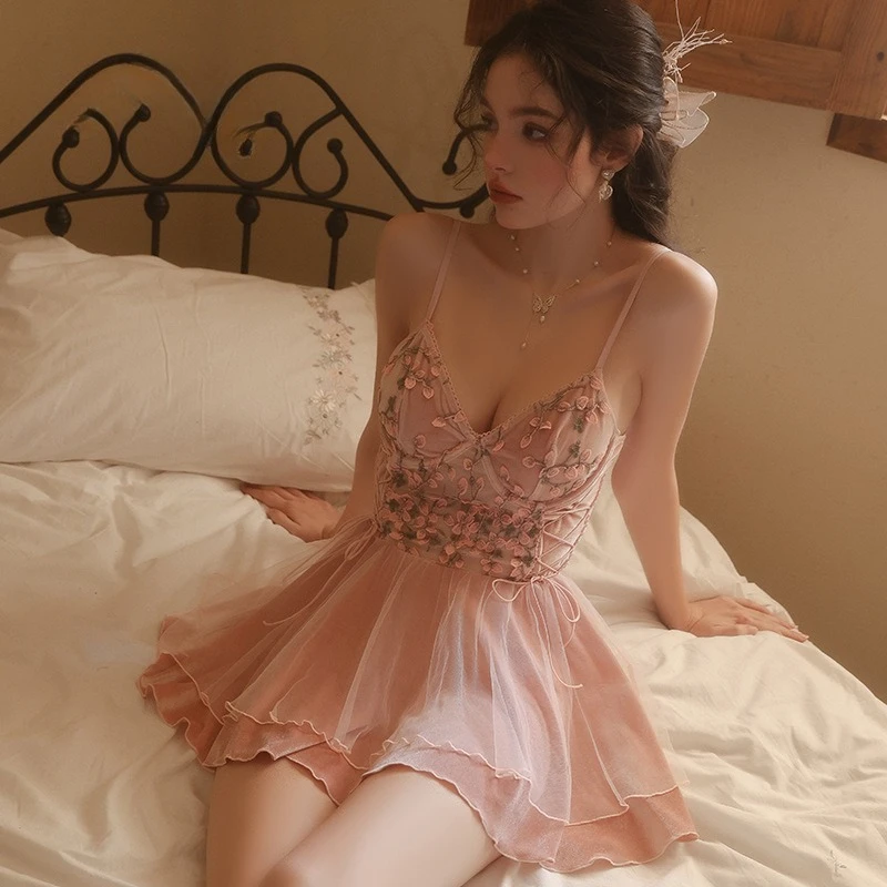 

Нижнее белье с вышивкой лепестков, женское сексуальное женское белье с открытой спиной, кружевные пижамы, женская домашняя одежда