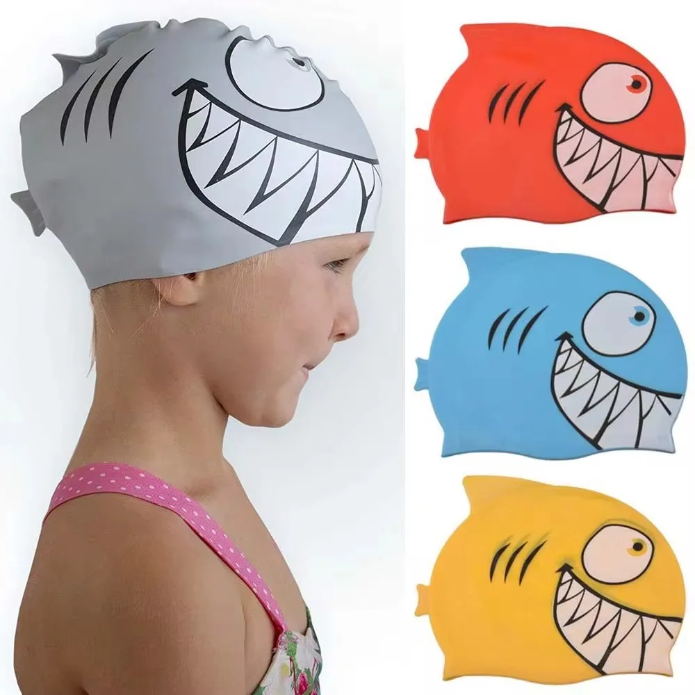 

Cute Silicone Swimming Cap Waterproof Protect Ears Swimming Equipment Unisex Cartoon Shark Children's Pool Cap