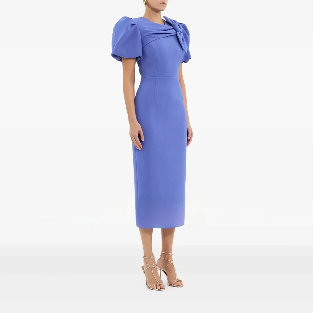 

Simple Evening Dress for Women Mermaid Tea Length Formal Party Dress Short Puff Sleeves Wedding Party Dress Customized