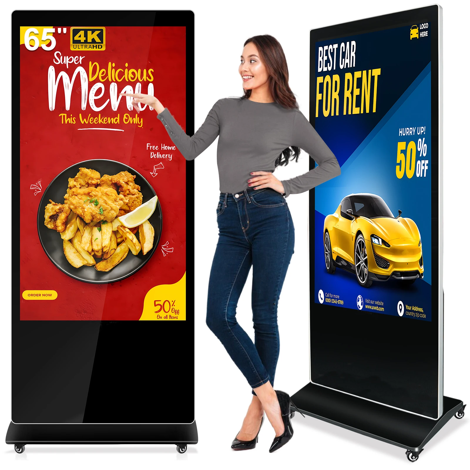 Aiyos 55 Inch Floor Stand LCD Display Touch Screen Indoor Android Advertising Display TV Digital Signage Totem Kiosk