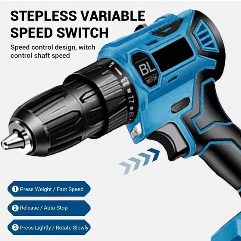 Brushless Electric Drill Cordless Rechargeable Screwdriver 10mm 23+1 Torque Manual Electric Driver Tool for Makita 18v Battery