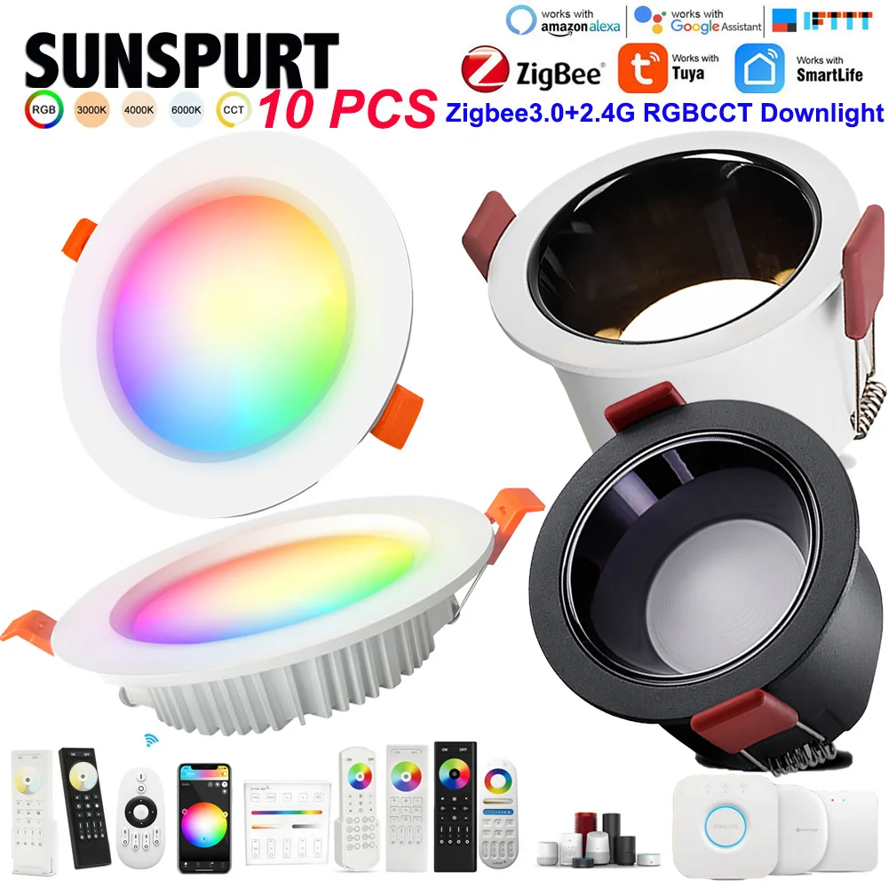 

Gledopto ZigBee 3.0 RGBCCT LED Downlight Ceiling Light Recessed Lights Phone App Alexa Voice 2.4G RF Remote Control Hub Required