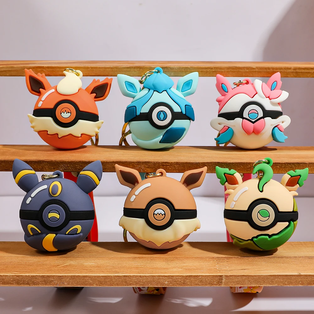 Ensemble de porte-clés Poké Ball en PVC, style officiel, porte-clés de collection d'anime, breloque de sac, accessoires pour clés de voiture, cadeau