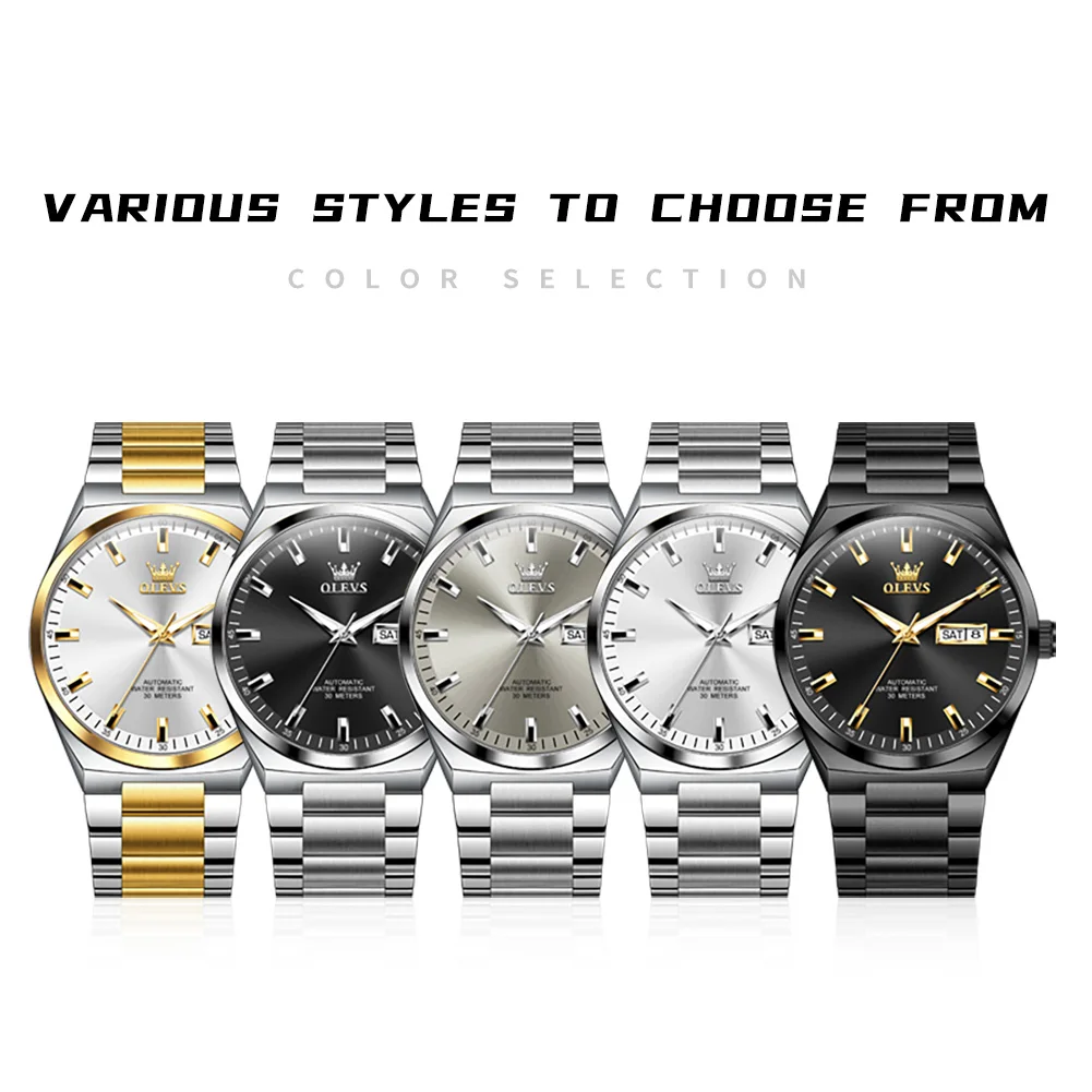 OLEVS Men\'s Watches Business Fashion Original Automatic Mechanical Wristwatch Waterproof Luminous Date Fine Steel Watch for Man