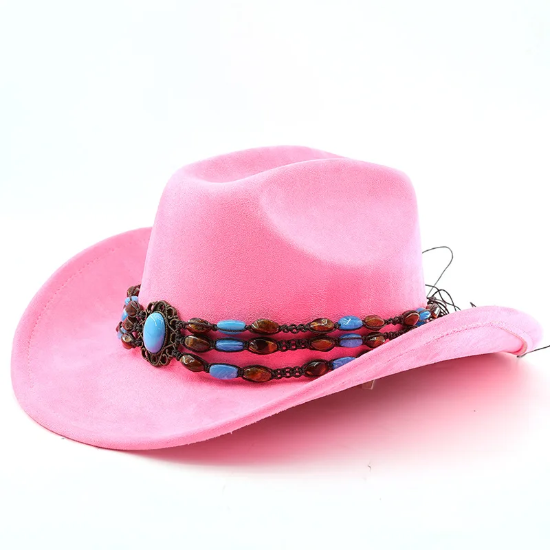 Western-Cowboyhut aus Wildleder zum Reiten für Männer und Frauen, Outdoor-Reisehut mit gerollter Krempe, Zylinderhut im Ethno-Stil, Filzhut – Detail 22