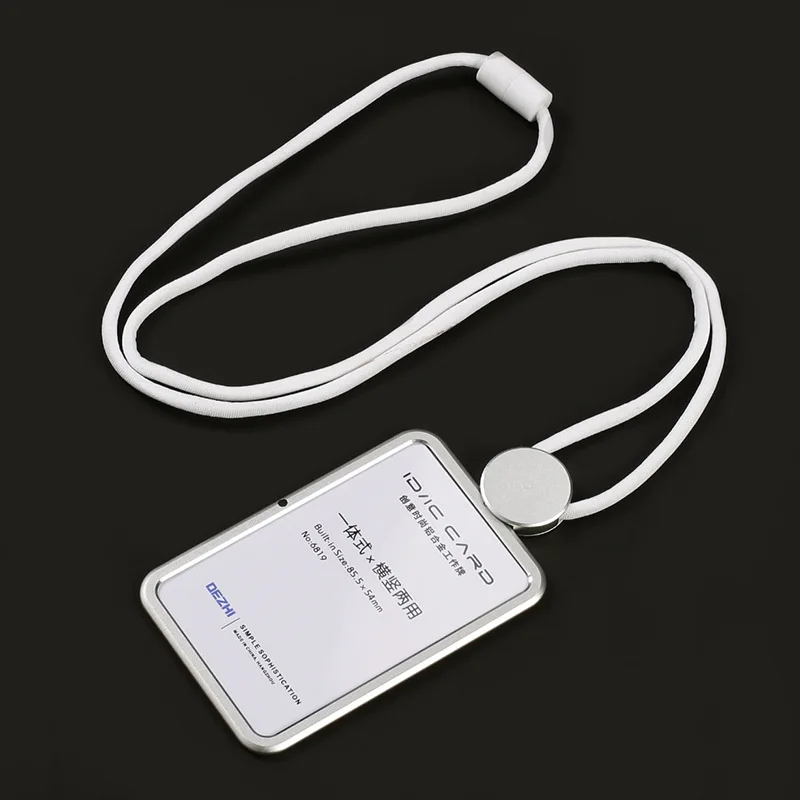 1pc Aluminum Alloy Material ID Card Badge Holders With Safety Lanyard Vertical And Horizontal Name ID Card Cover Office Supplies