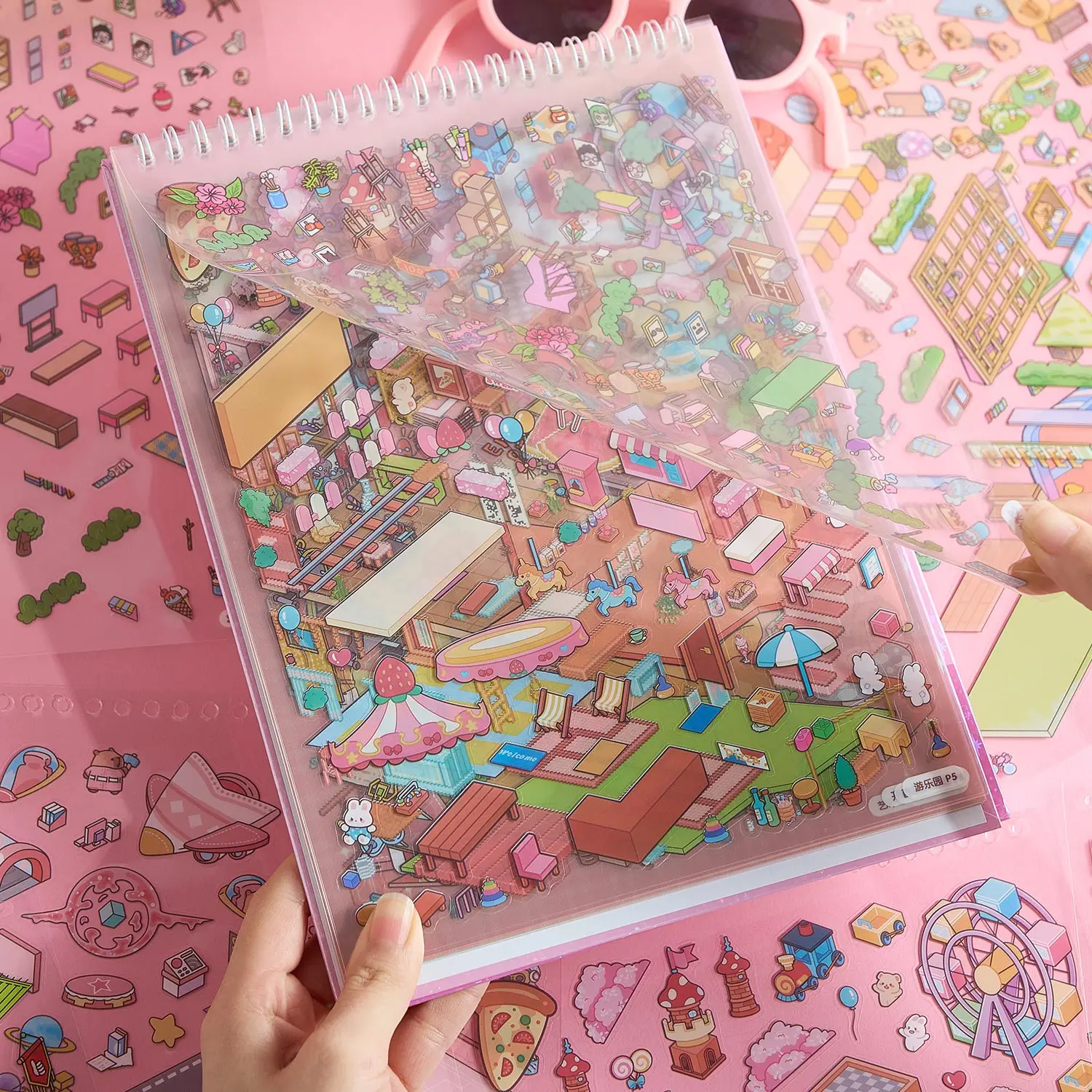 20 قطعة/الحقيبة Kawaii مشهد مصغر كتاب ملصق مدينة سعيدة كبيرة الحجم ثلاثية الأبعاد مشهد التراص ملصق كتاب صديق هدية #3