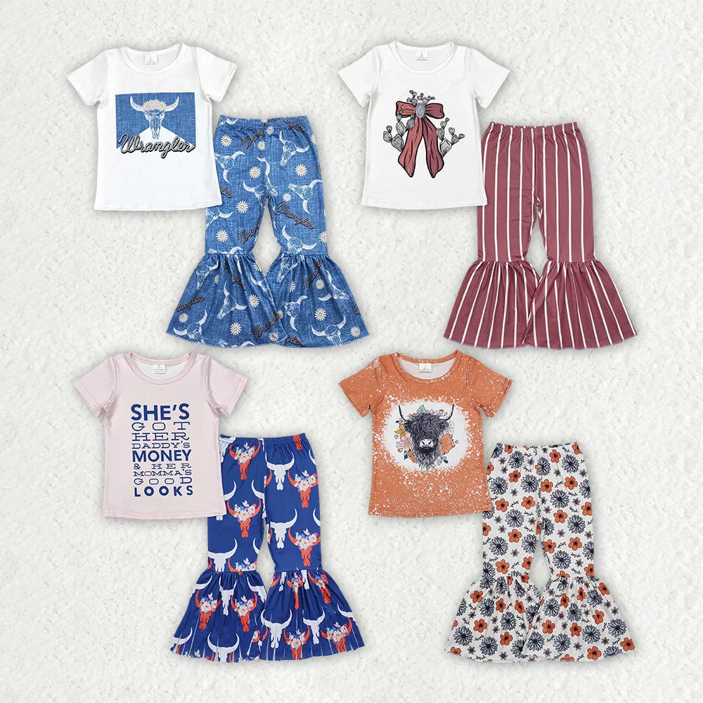 

Toddle Baby Girl Short Sleeve Letter Top Matching Cow Pants Children Clothes