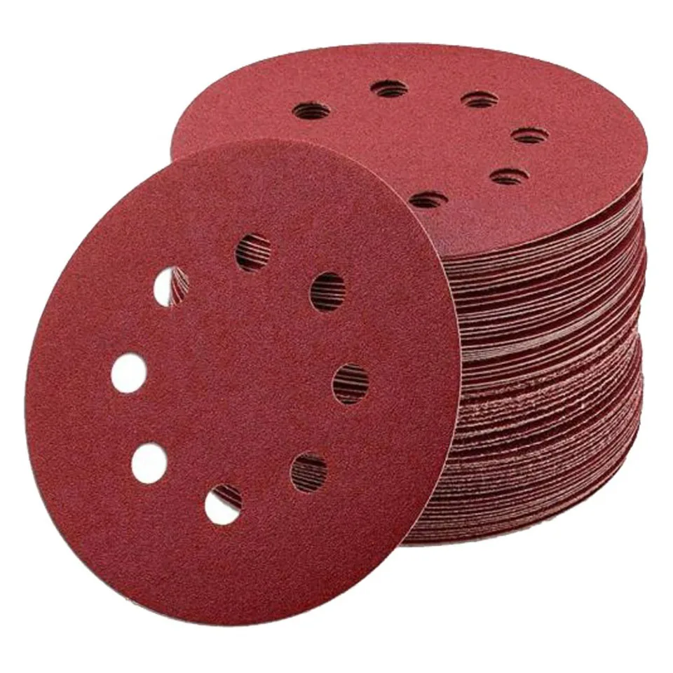 5 Inch 8 Holes Red Sanding Disc Sand Paper Discs Dry Wet Sandpaper For Automotive Sheet Metal Woodworking Metal Polishing