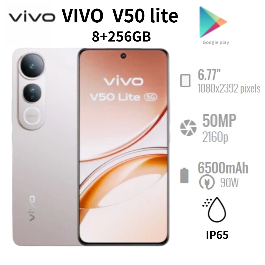 2026 New Vivo V50 Lite Global 5G Smartphone, IP65 Dust‑proof Water‑resistant, Large Storage, 50MP Dual Camera Unlocked Cell Phon