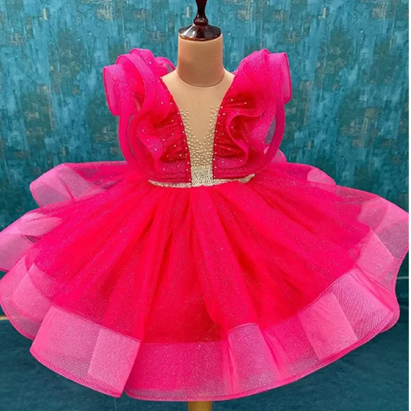 

Children's Princess Evening Gown Fashionable Printed Ruffle Design Wedding Birthday Baptism Easter Eid Party Girls Dresses