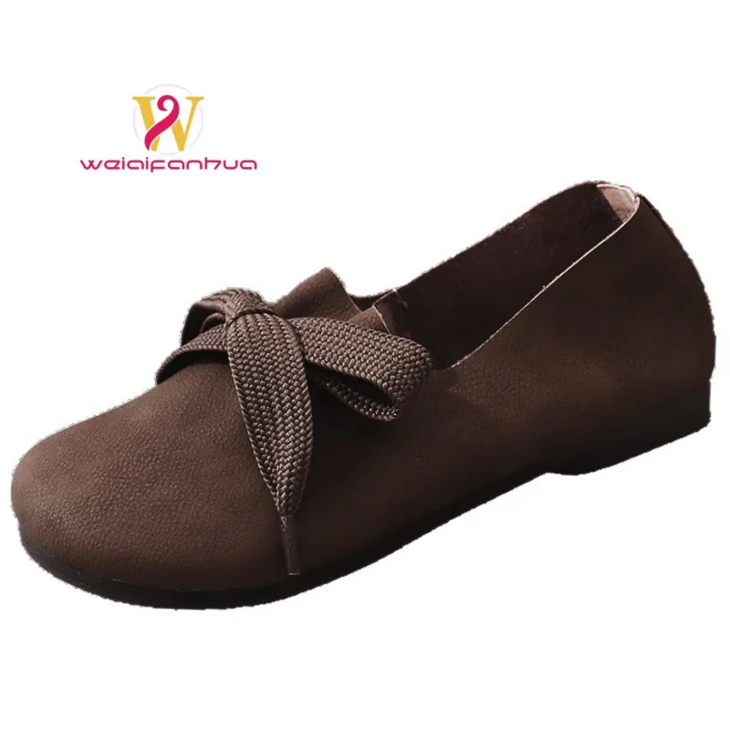 

Women's Shoes 2026 New Style Genuine Leather Retro Ethnic Style Casual Single Shoes, Large Size Flat Mom Shoes Platform Shoes