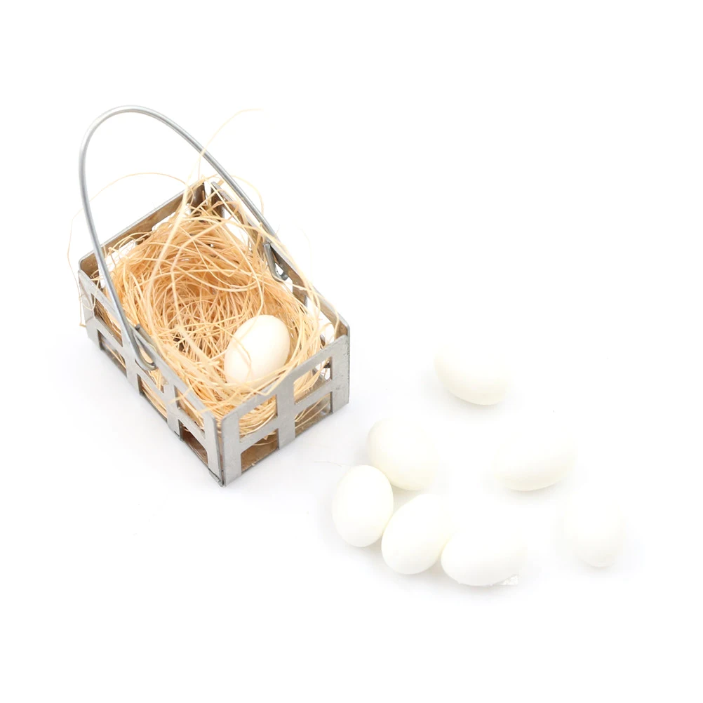 赤ちゃんのためのドールハウスエッグバスケット、キッチンフードミニチュア、白い卵、家具の装飾、DIYおもちゃ、新しい到着、1:6、1:12、1セット