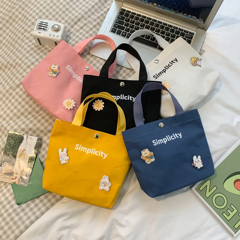 

Cute Canvas Handbag Women's 2026 Fashionable Shopping Lunchbox Mobile Phone Bag Universal Style Soft Polyester Interior