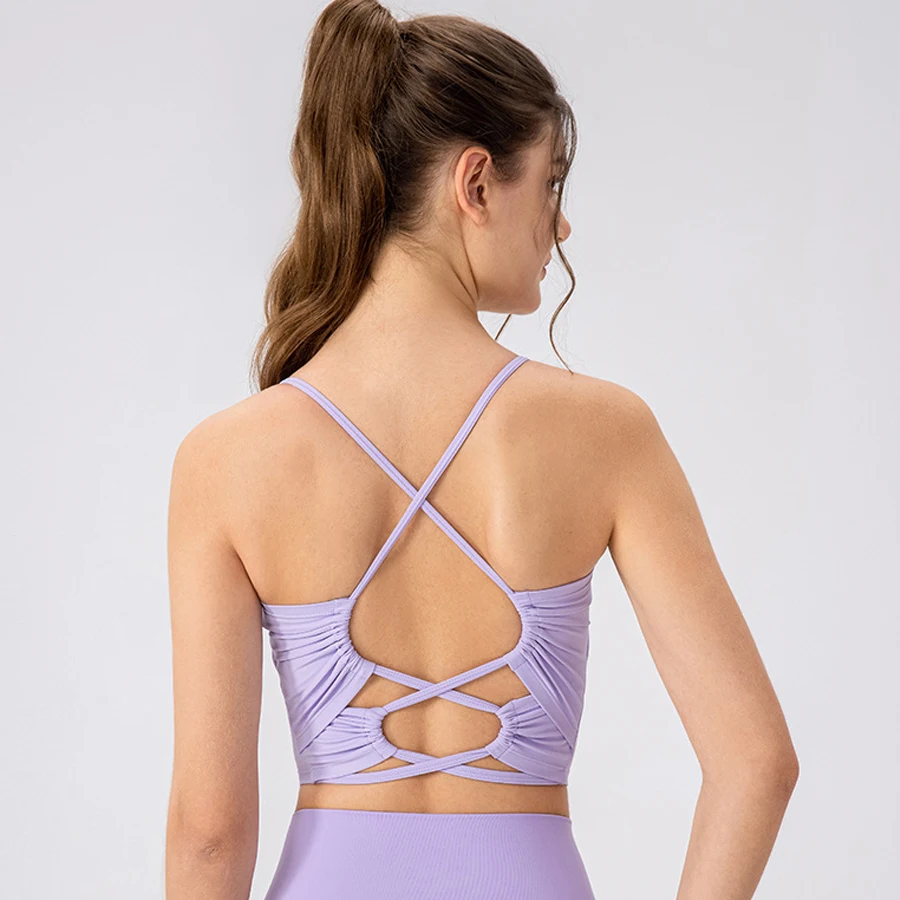 Sujetador de Yoga con espalda cruzada y almohadillas extraíbles para mujer, Top de Ballet con espalda abierta, elástico, transpirable, para correr, deportes, Fitness, gimnasio, camiseta sin mangas