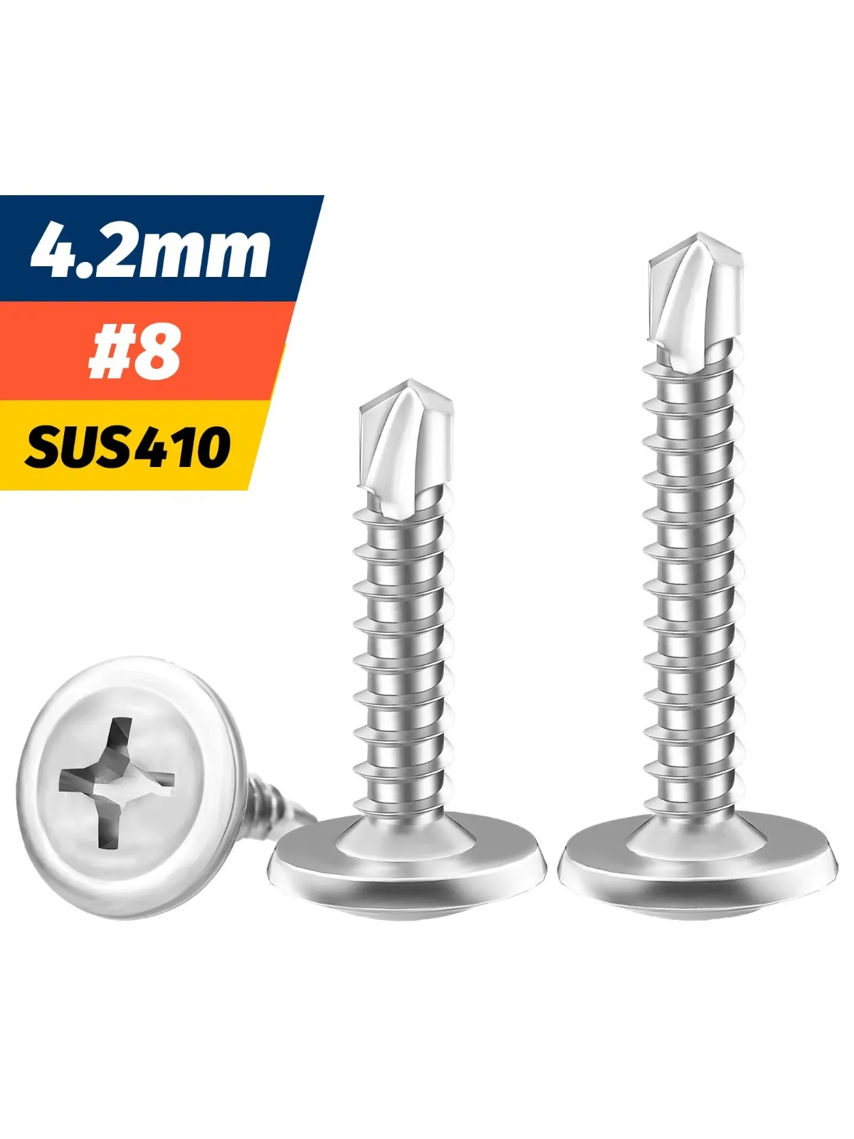Haute résistance # 8 vis autotaraudeuses pour tôle M4.2 – Tête en treillis en acier inoxydable 410, taraudage rapide pour tours au métal