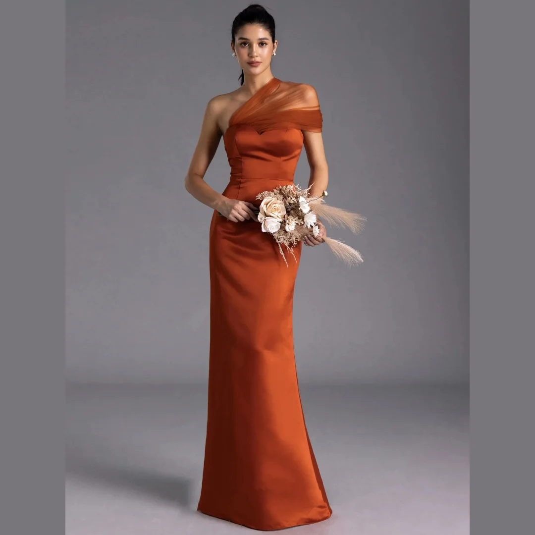 

Satin One-Shoulder Bodycon Bridesmaid Dresses Elegant Solid Sweetheart Mermaid Backless Marriage Formal Gown Wedding Guest Dress