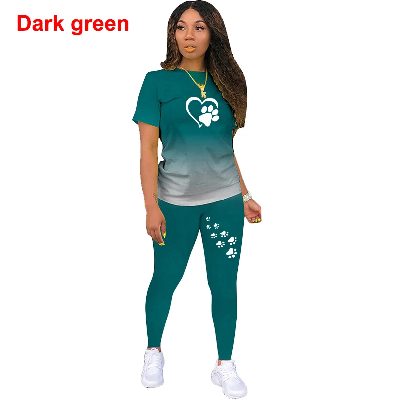 Dames 2 Delige Zomer Korte Set Tweedelige Joggingsportkleding Dames Gradiënt Korte Mouwen Sportkleding