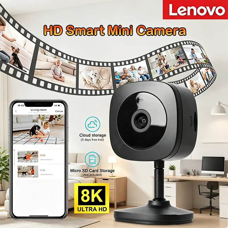 

Новая мини-камера Lenovo 2026 8K HD с Wi-Fi для беспроводной защиты и удаленного видеонаблюдения, устройство для системы умного домашнего видеонаблюдения