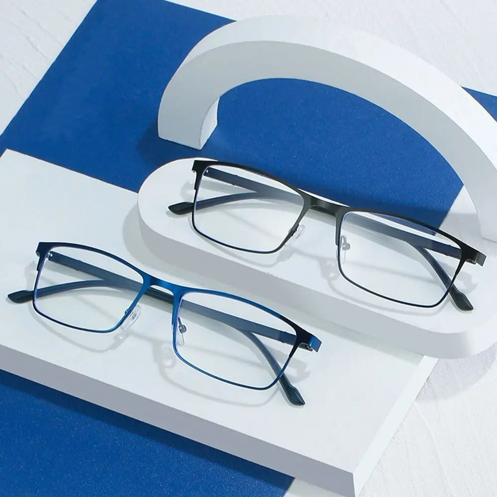 Fashion Metal Full Frame Blue Light Blocking Student Myopia Glasses With Degree Square Business Men Myopia Glasses -1.0 To -5.0