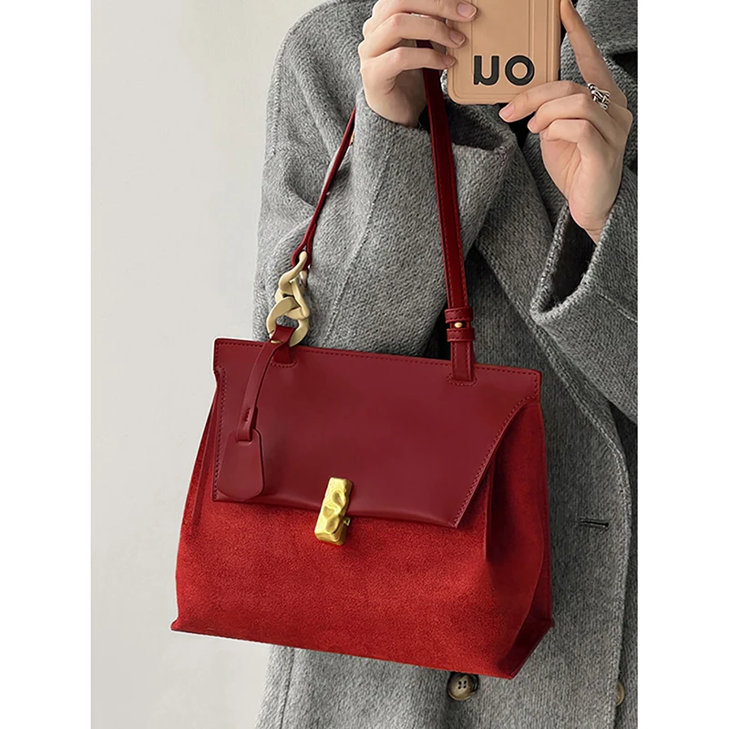 Red Retro Briefcase Fashion High Quality Tote Bag Women Large Capacity Commute Single Shoulder Crossbody Bag Bridal Wedding Bag