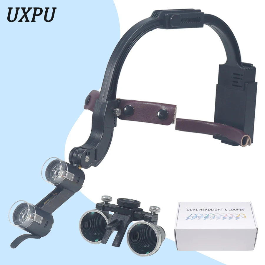 

Dental Binocular Magnifying Glasses Can Be Used For Head Mounted Oral Surgery With Dual Headlight Of 2.5X/3.5X Loupe
