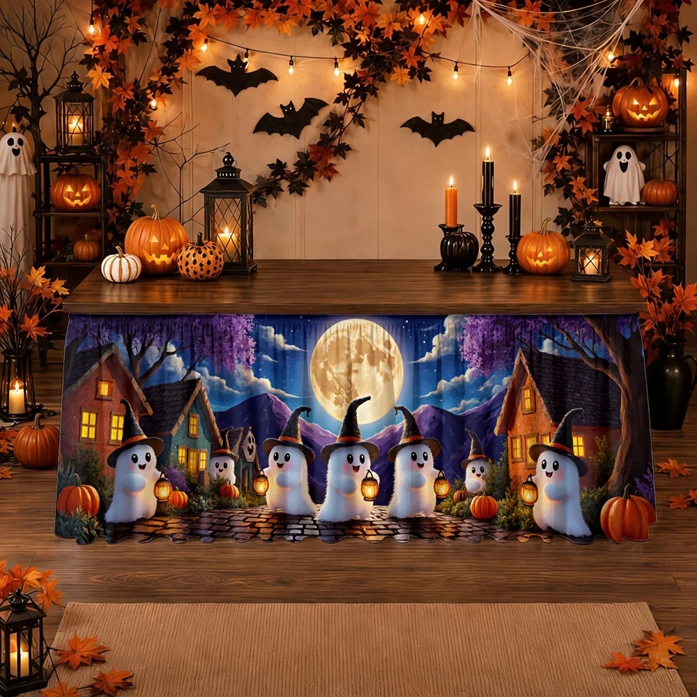 Halloween haunted village, full moon night, autumn festival, tablecloth for one personxzj