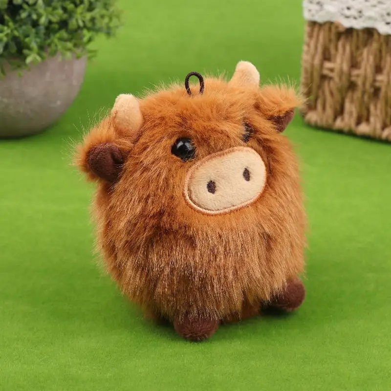 Portachiavi in peluche di mucca scozzese simulata delle Highland, ornamenti di animali di peluche, regali di fascino per borsa con ciondolo per bambola di peluche morbida Kawaii